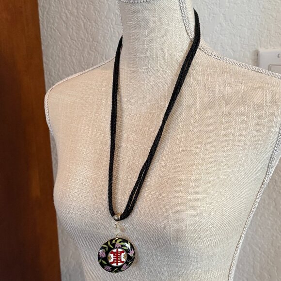 Cloisonne Lotus Blossom Necklace on Cord - Picture 4 of 7